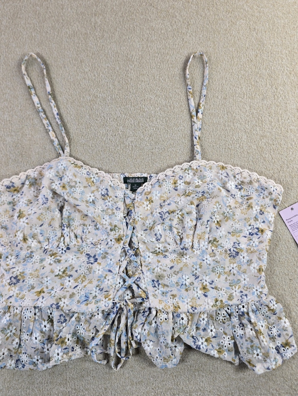 Wild Fable Floral Lace Trim Corset Peplum Cami Top NWT Size M Boho
